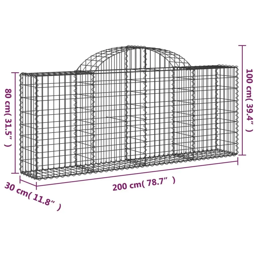 Arched Gabion Basket 200x30x80/100 cm Galvanised Iron 153484