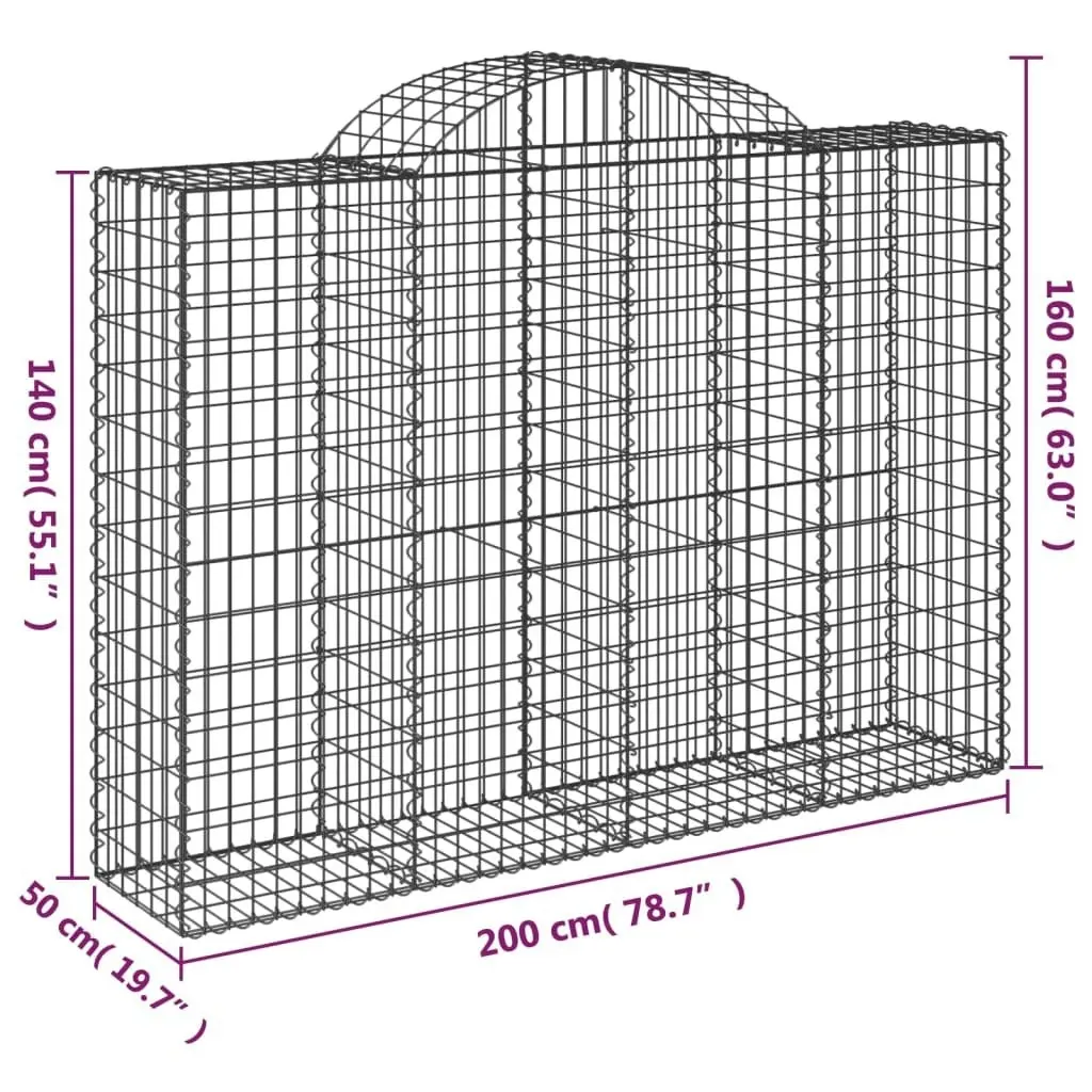 Arched Gabion Basket 200x50x140/160 cm Galvanised Iron 153497