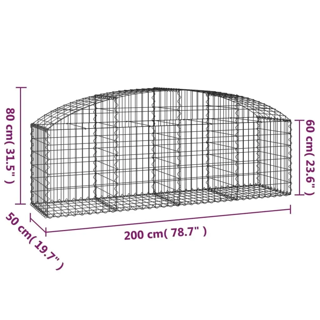 Arched Gabion Basket 200x50x60/80 cm Galvanised Iron 153473