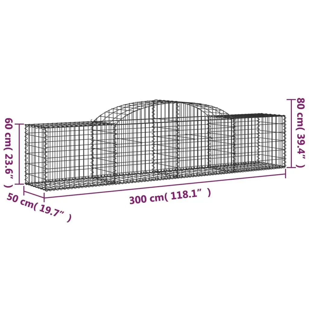 Arched Gabion Basket 300x50x60/80 cm Galvanised Iron 153513