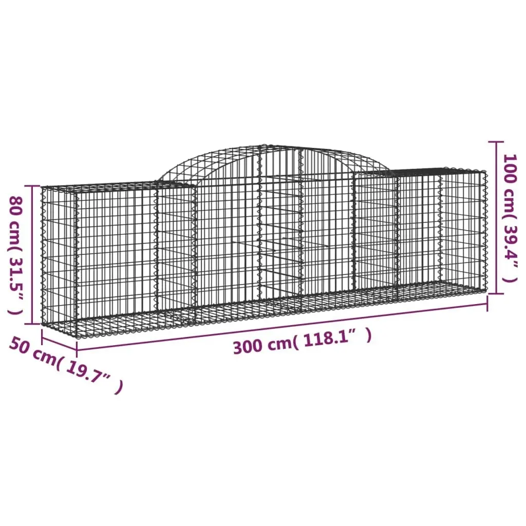 Arched Gabion Baskets 10 pcs 300x50x80/100 cm Galvanised Iron 3146691