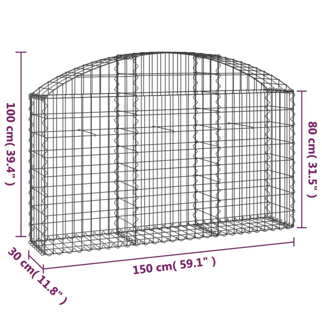 Arched Gabion Basket 150x30x80/100 cm Galvanised Iron 153444