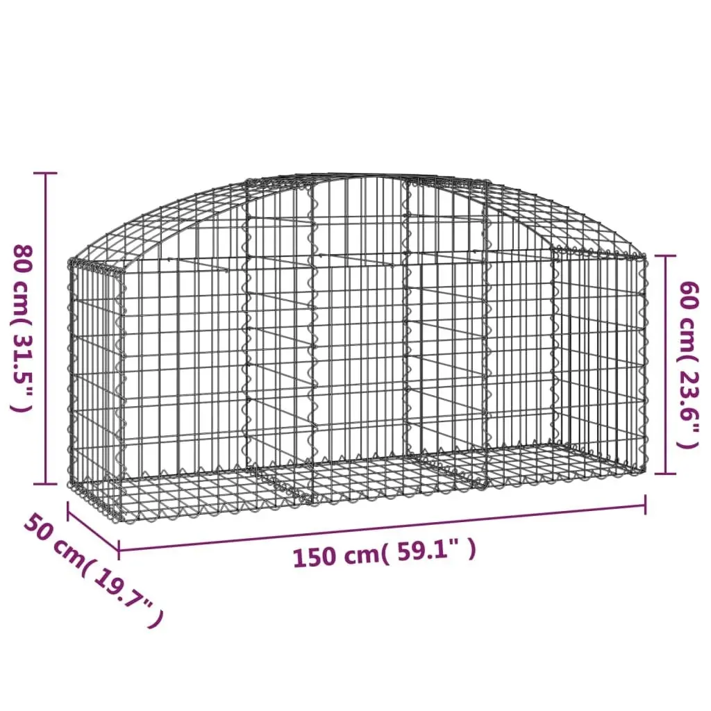 Arched Gabion Basket 150x50x60/80 cm Galvanised Iron 153453