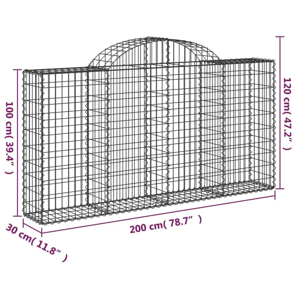 Arched Gabion Basket 200x30x100/120 cm Galvanised Iron 153485