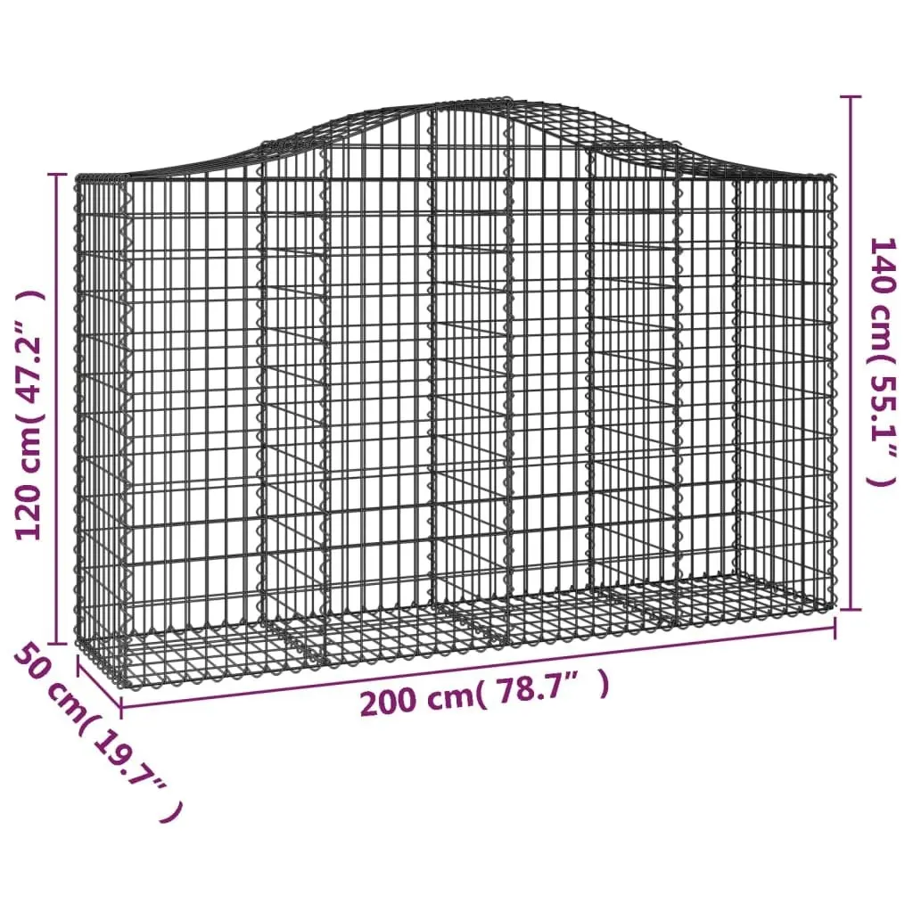 Arched Gabion Basket 200x50x120/140 cm Galvanised Iron 153396