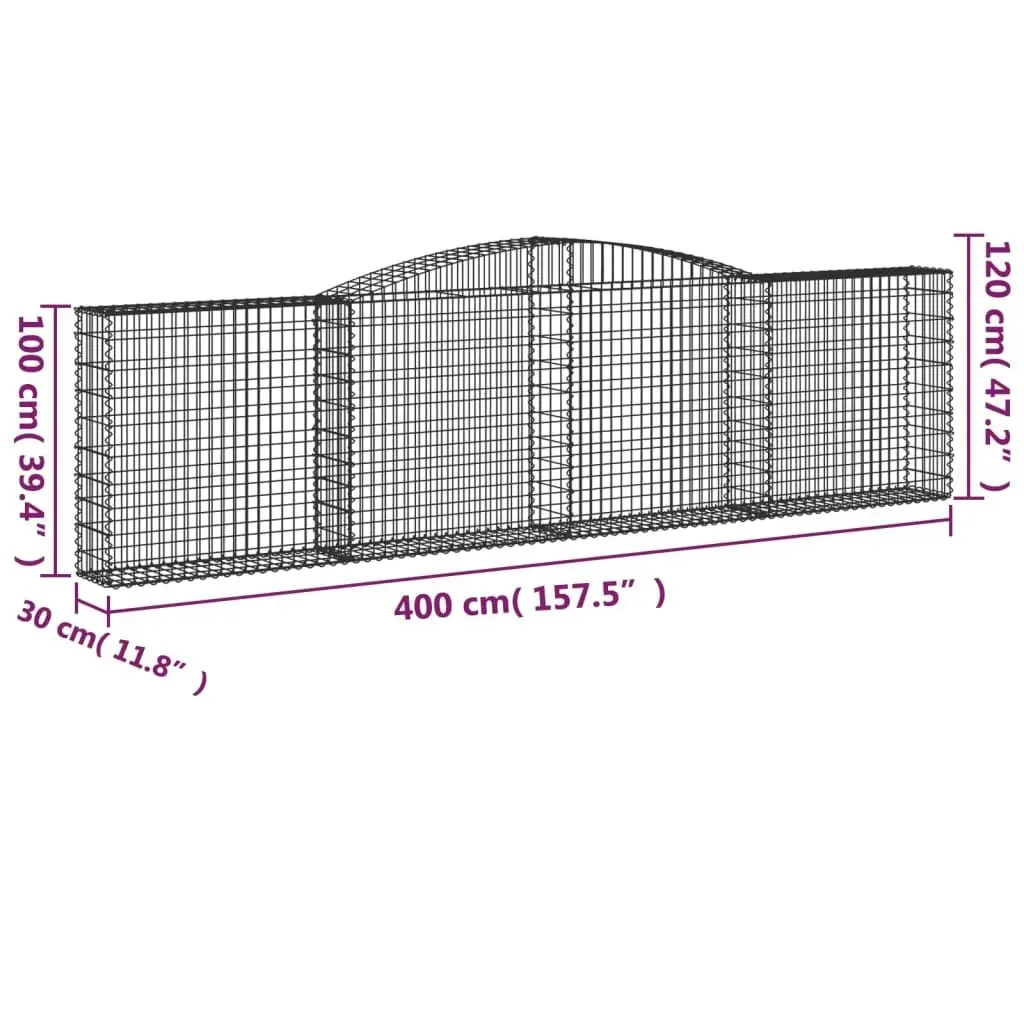 Arched Gabion Basket 400x30x100/120 cm Galvanised Iron 153525