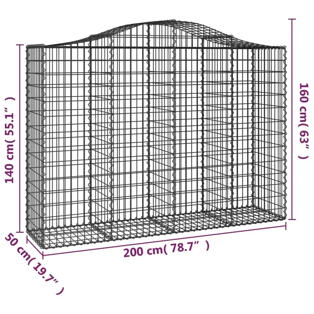 Arched Gabion Basket 200x50x140/160 cm Galvanised Iron 153397