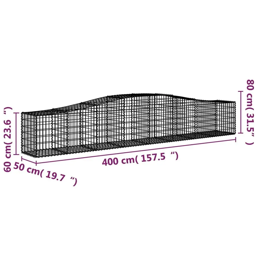 Arched Gabion Baskets 2 pcs 400x50x60/80 cm Galvanised Iron 3145930