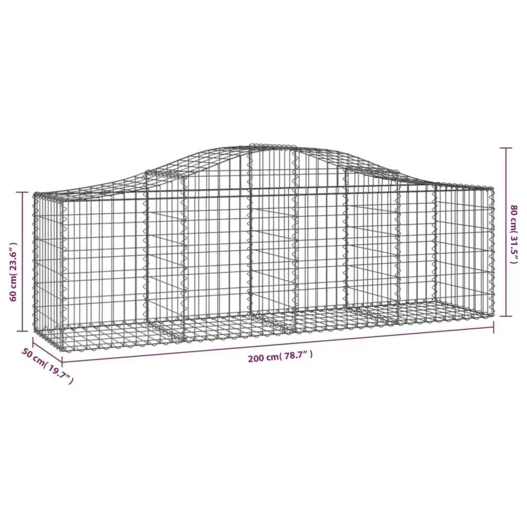 Arched Gabion Baskets 3 pcs 200x50x60/80 cm Galvanised Iron 3145599