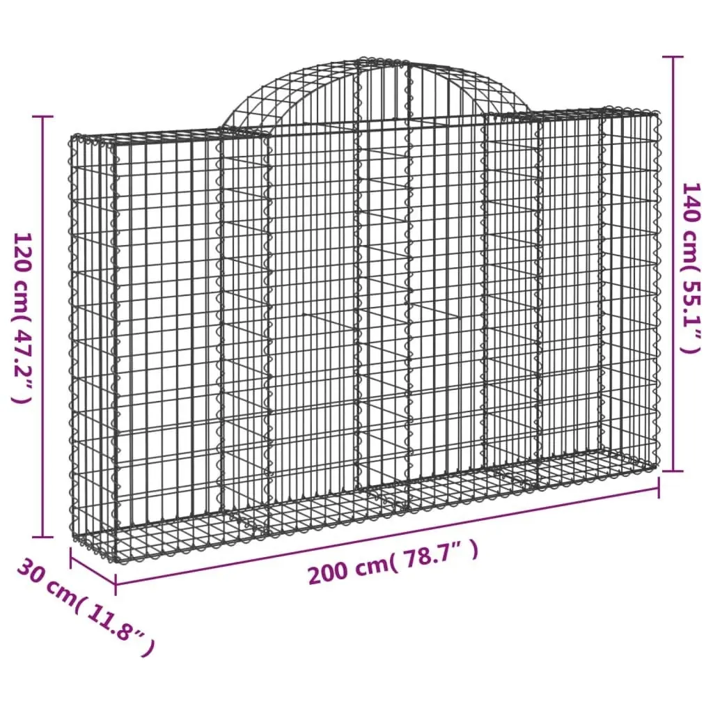 Arched Gabion Baskets 2 pcs 200x30x120/140 cm Galvanised Iron 3146131