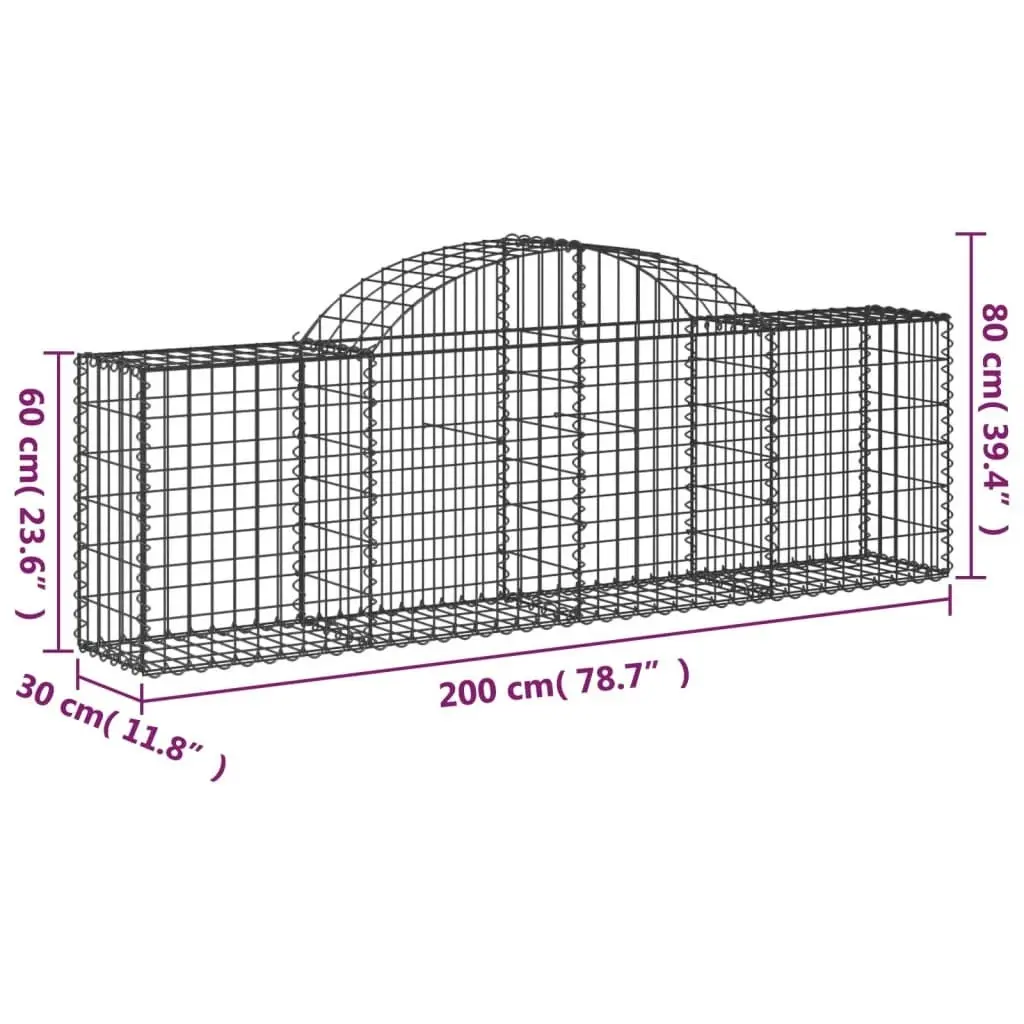 Arched Gabion Baskets 2 pcs 200x30x60/80 cm Galvanised Iron 3146068