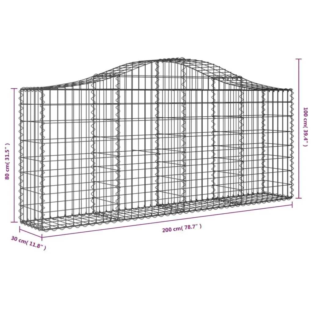 Arched Gabion Baskets 10 pcs 200x30x80/100 cm Galvanised Iron 3145417