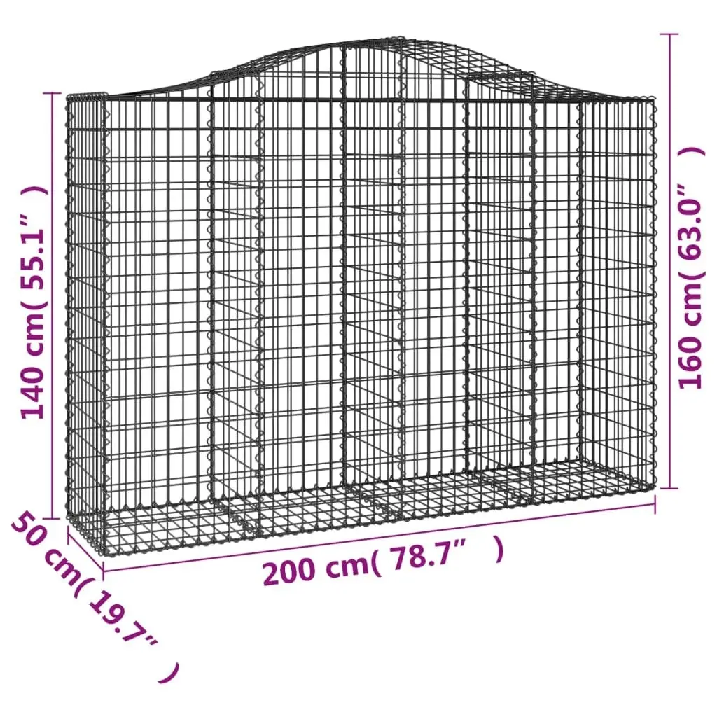 Arched Gabion Baskets 2 pcs 200x50x140/160 cm Galvanised Iron 3145682