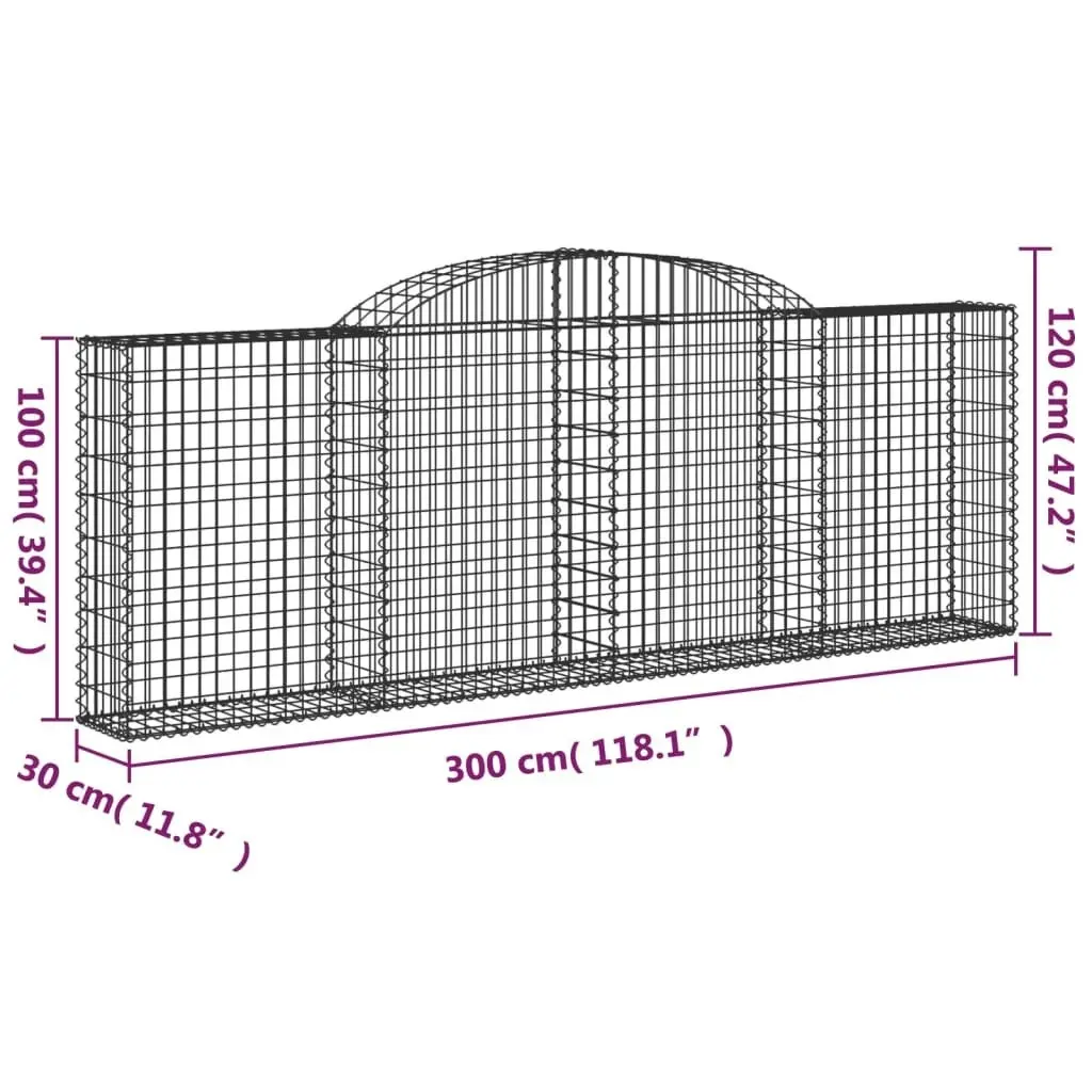 Arched Gabion Baskets 3 pcs 300x30x100/120 cm Galvanised Iron 3146522