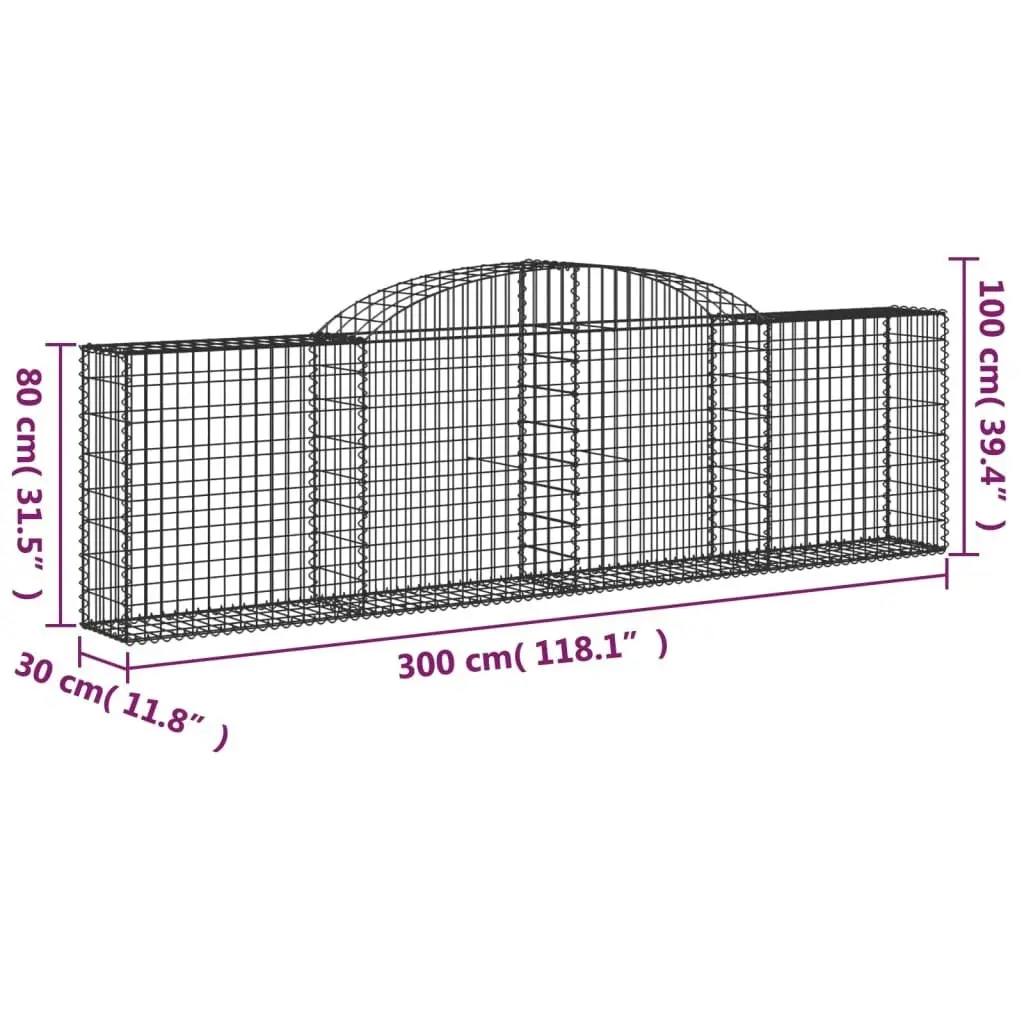 Arched Gabion Basket 300x30x80/100 cm Galvanised Iron 153504