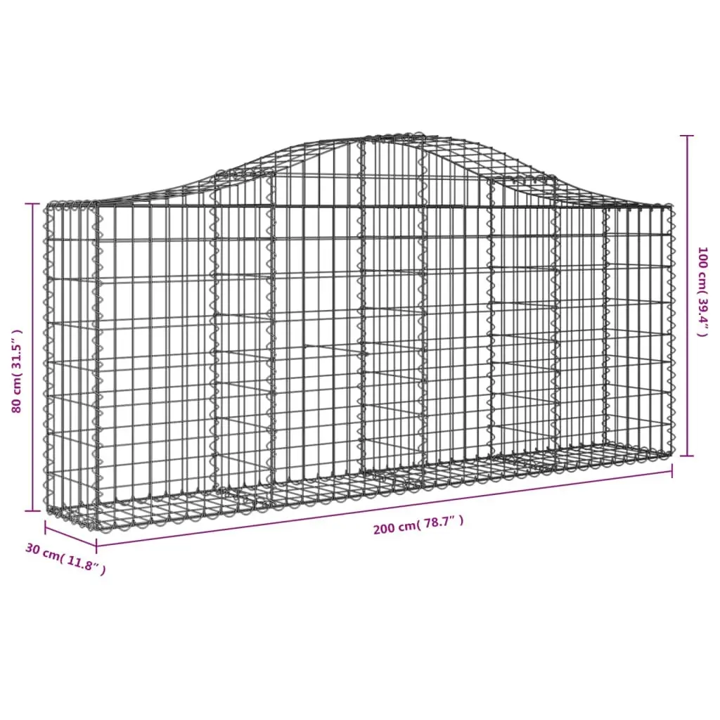 Arched Gabion Baskets 2 pcs 200x30x80/100 cm Galvanised Iron 3145409