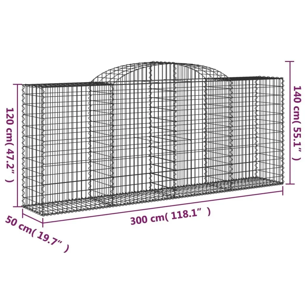 Arched Gabion Baskets 2 pcs 300x50x120/140 cm Galvanised Iron 3146719