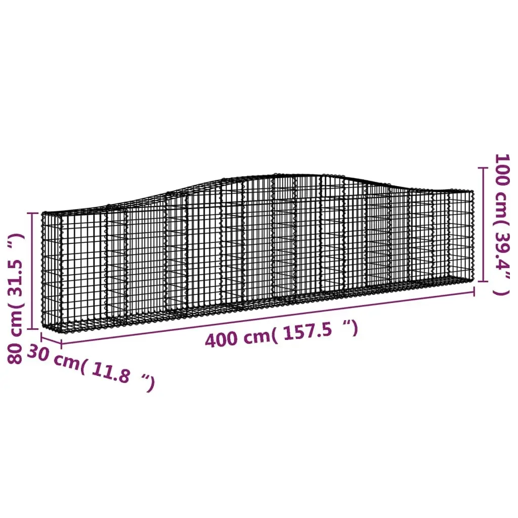 Arched Gabion Baskets 3 pcs 400x30x80/100 cm Galvanised Iron 3145814