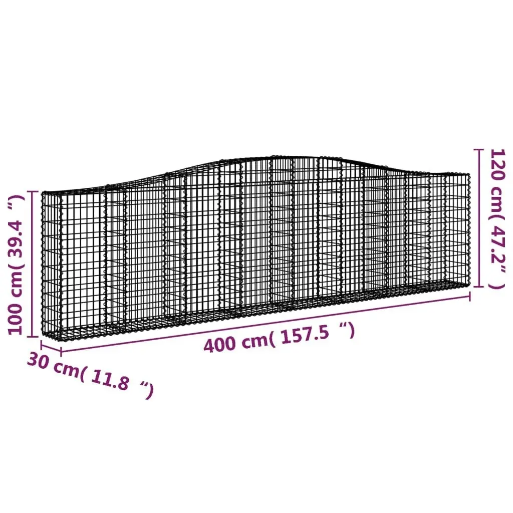 Arched Gabion Baskets 2 pcs 400x30x100/120 cm Galvanised Iron 3145826