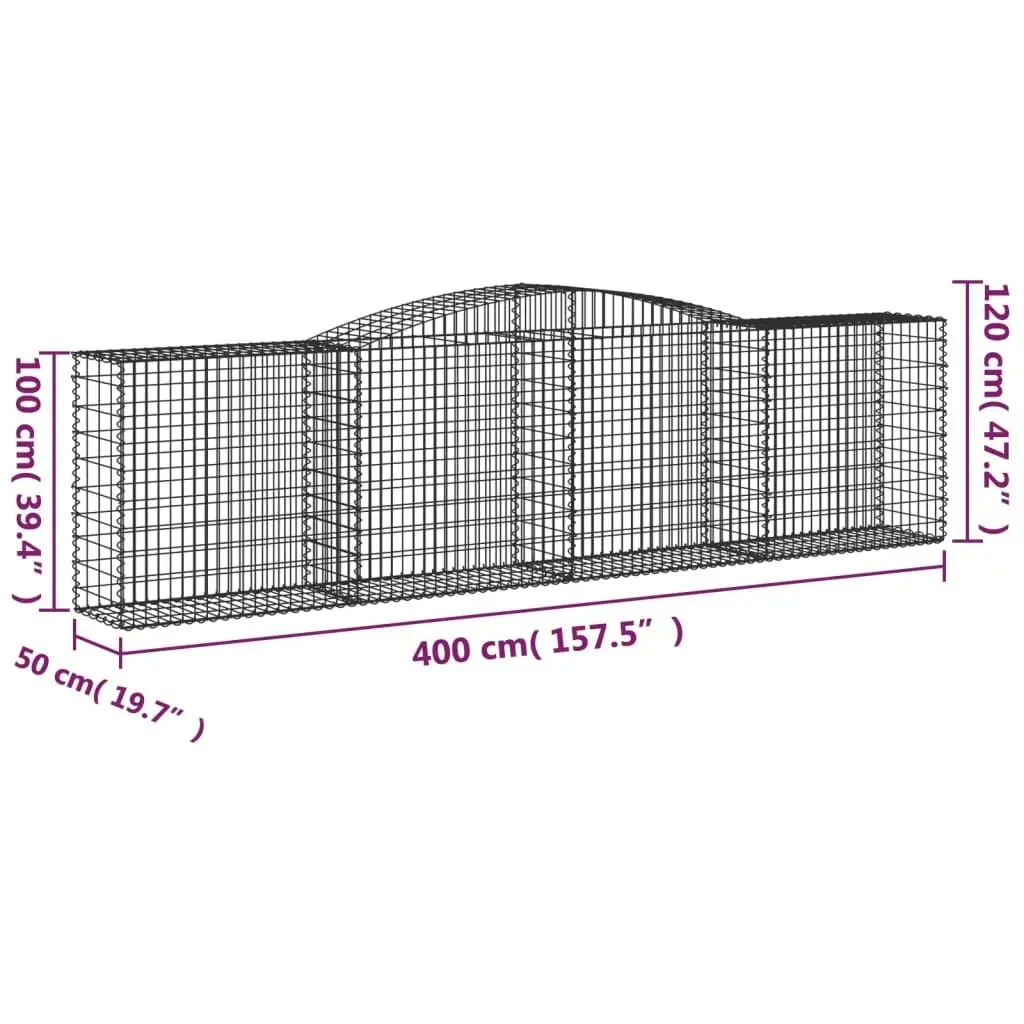 Arched Gabion Baskets 3 pcs 400x50x100/120 cm Galvanised Iron 3146997