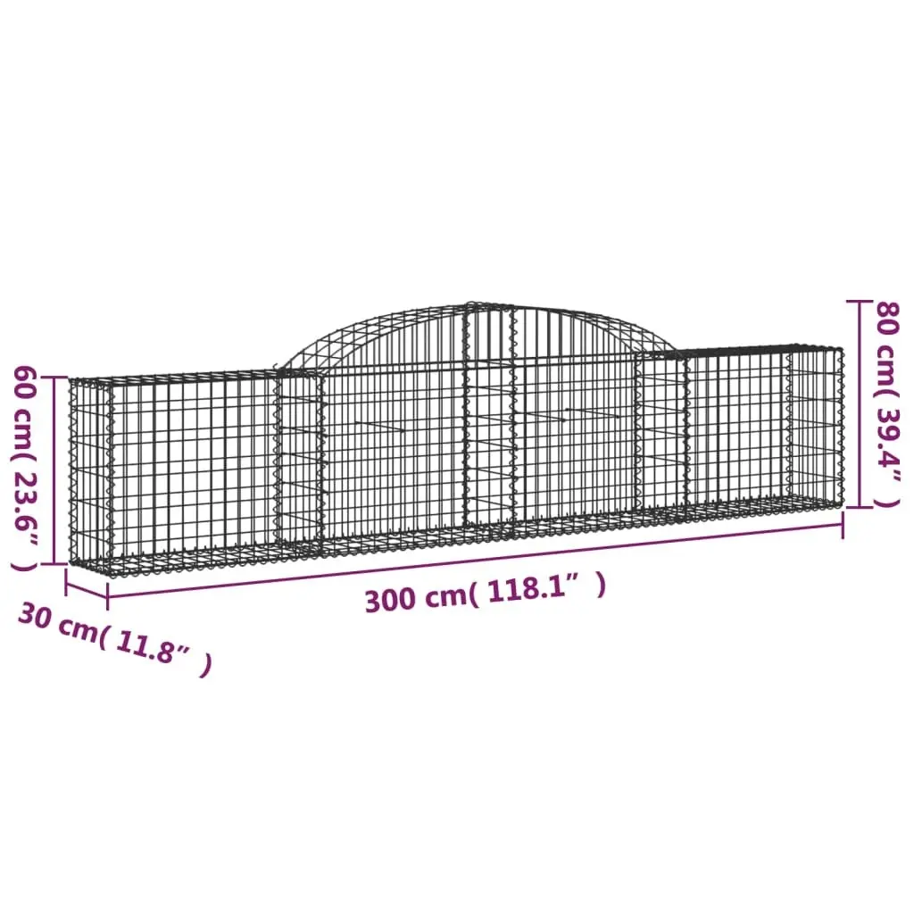 Arched Gabion Baskets 3 pcs 300x30x60/80 cm Galvanised Iron 3146486