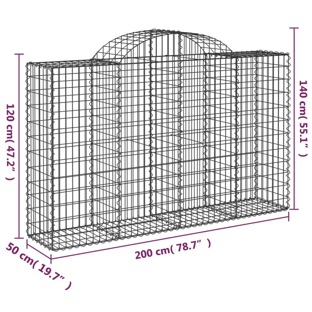 Arched Gabion Baskets 4 pcs 200x50x120/140 cm Galvanised Iron 3146343