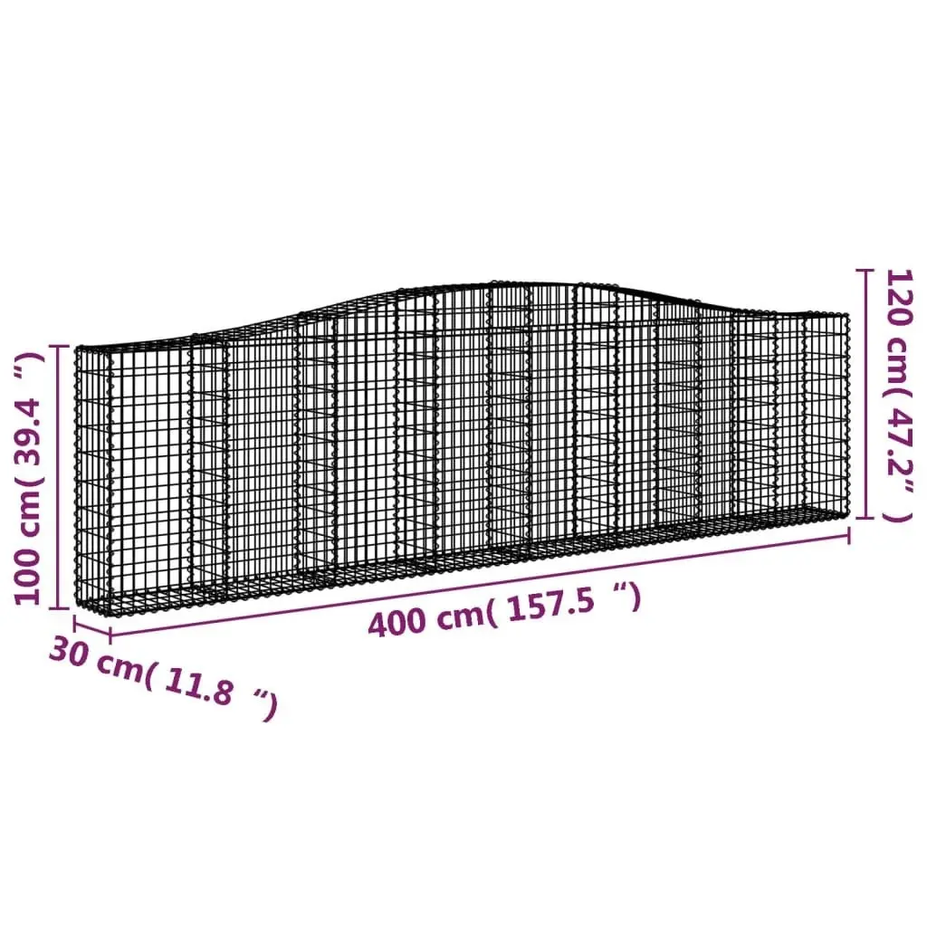 Arched Gabion Baskets 8 pcs 400x30x100/120 cm Galvanised Iron 3145832