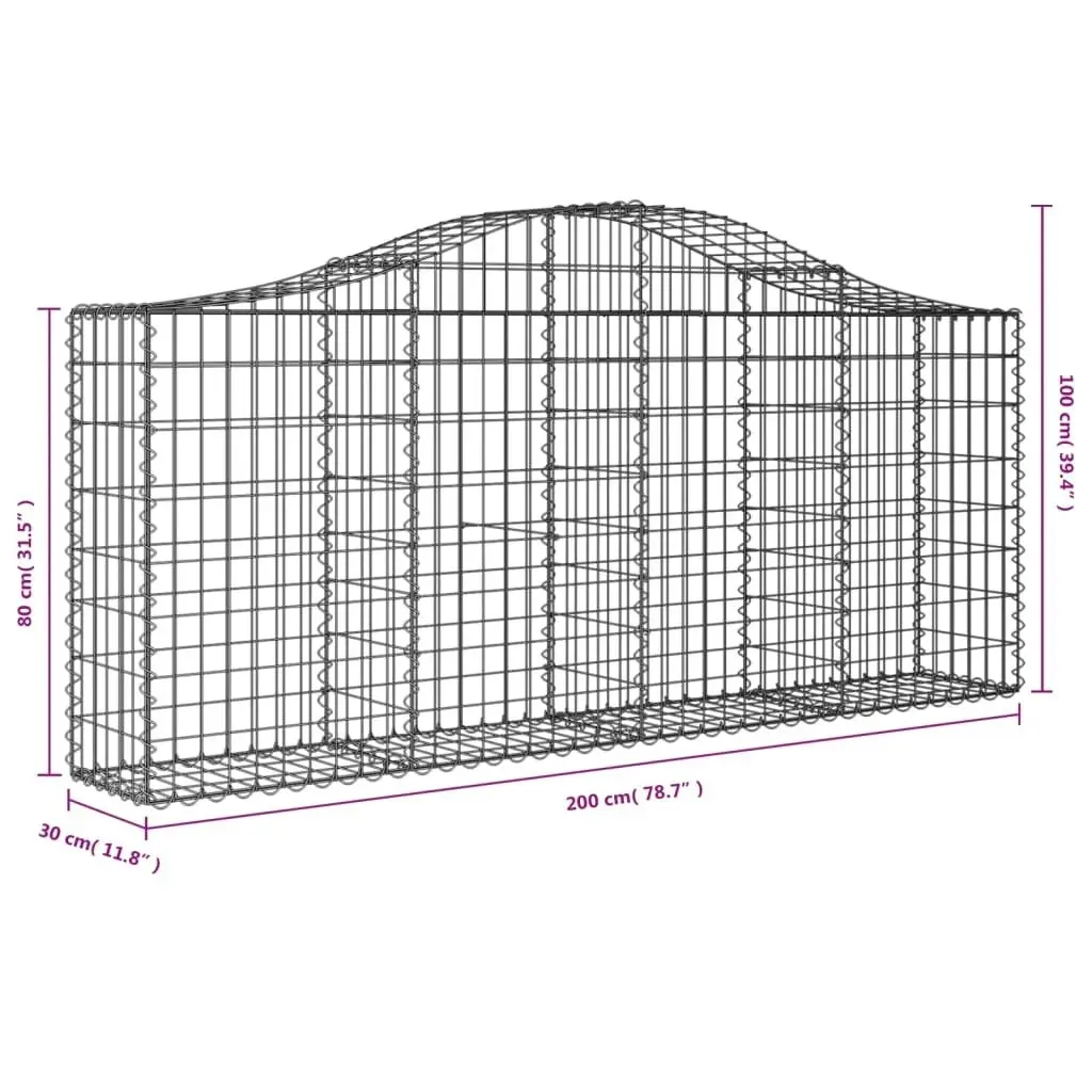 Arched Gabion Baskets 6 pcs 200x30x80/100 cm Galvanised Iron 3145413