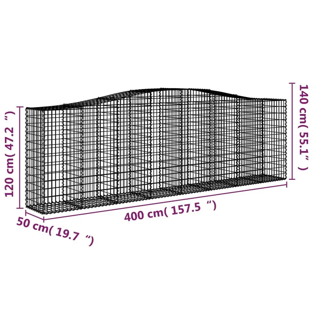 Arched Gabion Baskets 4 pcs 400x50x120/140 cm  Galvanised Iron 3145971