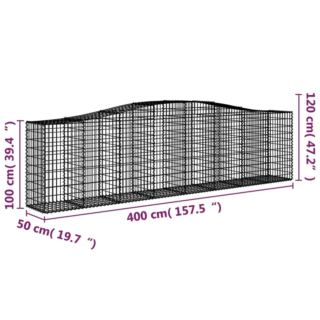 Arched Gabion Baskets 9 pcs 400x50x100/120 cm Galvanised Iron 3145963