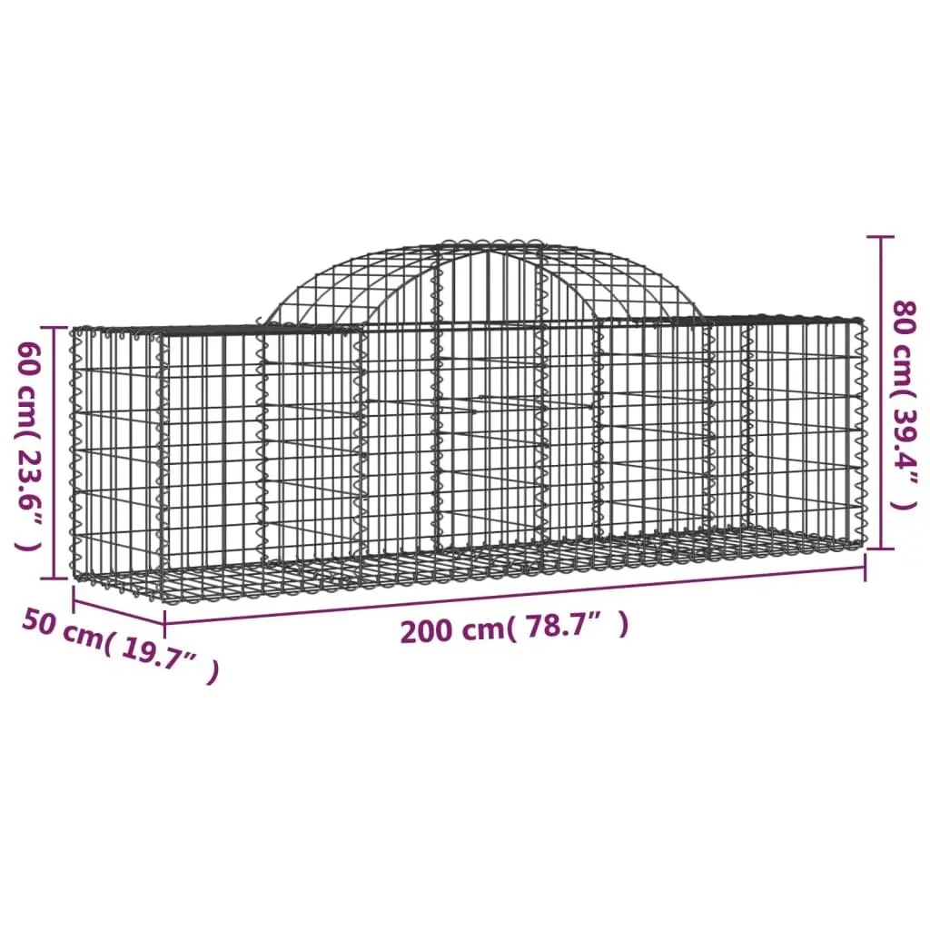 Arched Gabion Baskets 2 pcs 200x50x60/80 cm Galvanised Iron 3146278