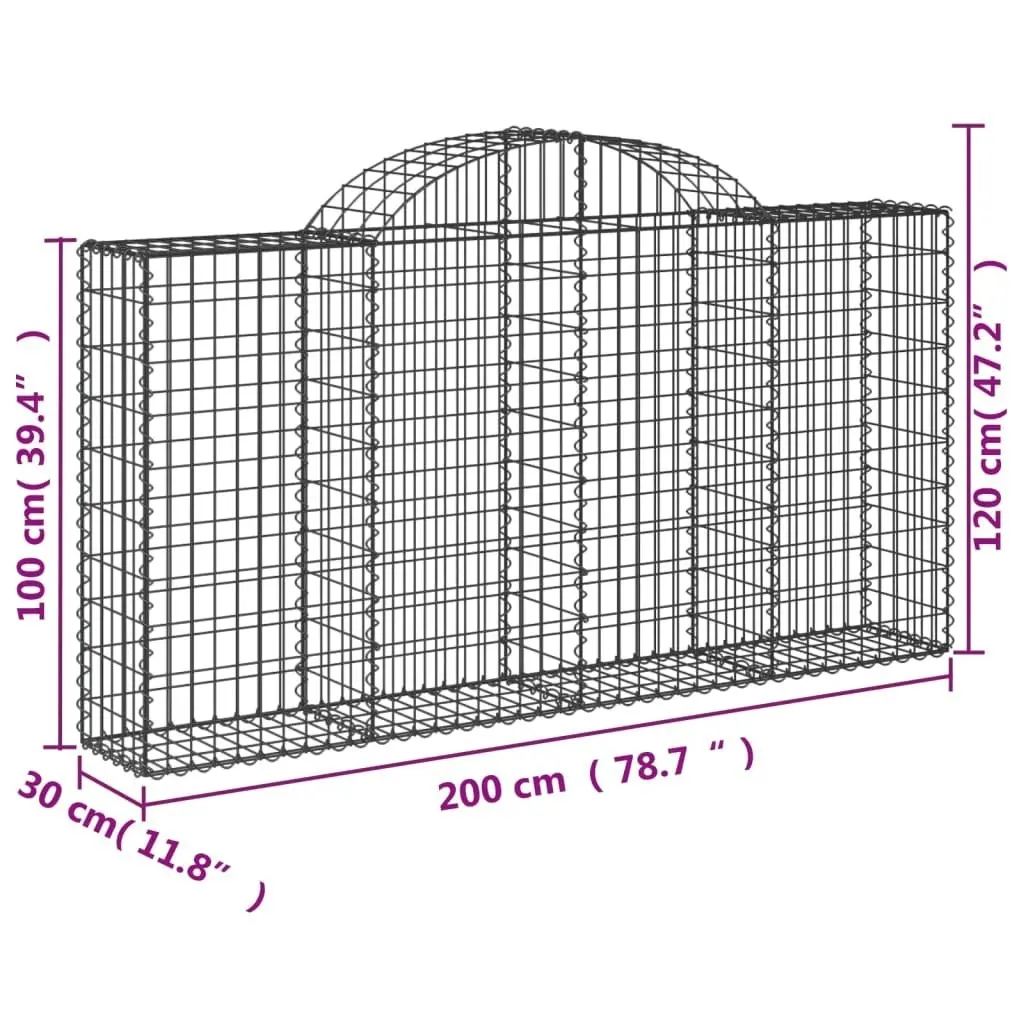 Arched Gabion Baskets 4 pcs 200x30x100/120 cm Galvanised Iron 3146112