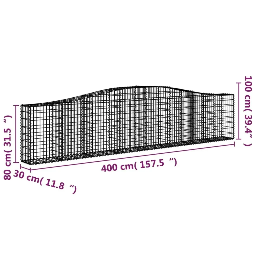 Arched Gabion Baskets 7 pcs 400x30x80/100 cm Galvanised Iron 3145818