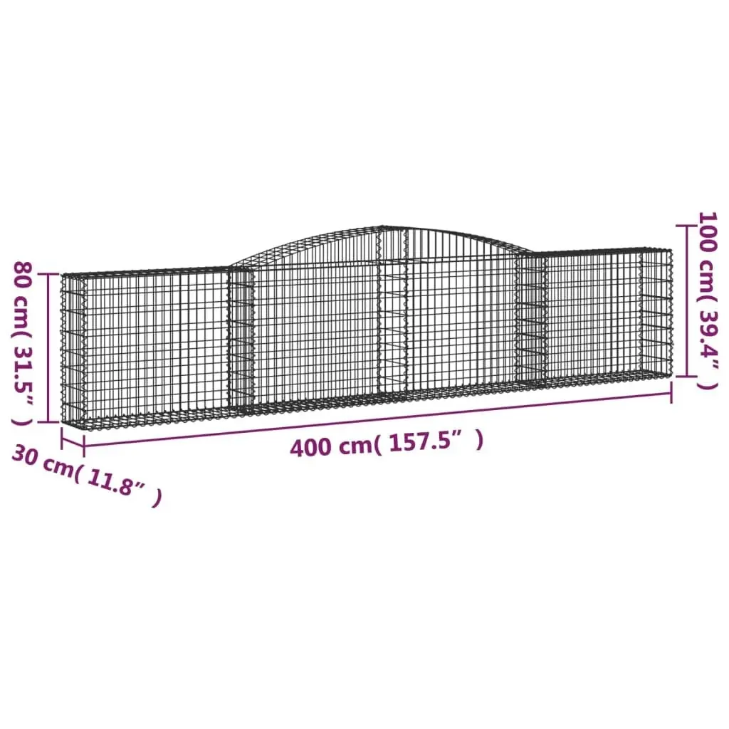 Arched Gabion Basket 400x30x80/100 cm Galvanised Iron 153524