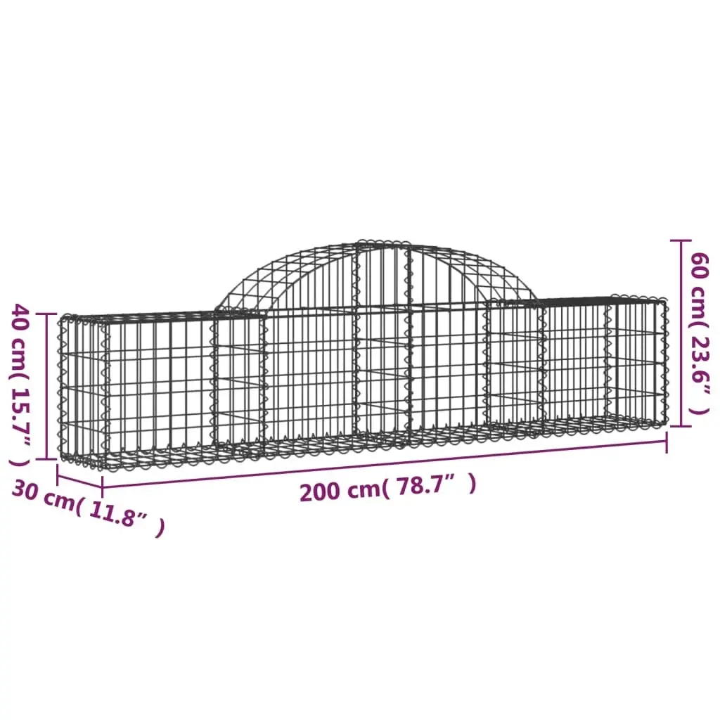 Arched Gabion Baskets 3 pcs 200x30x40/60 cm Galvanised Iron 3146048