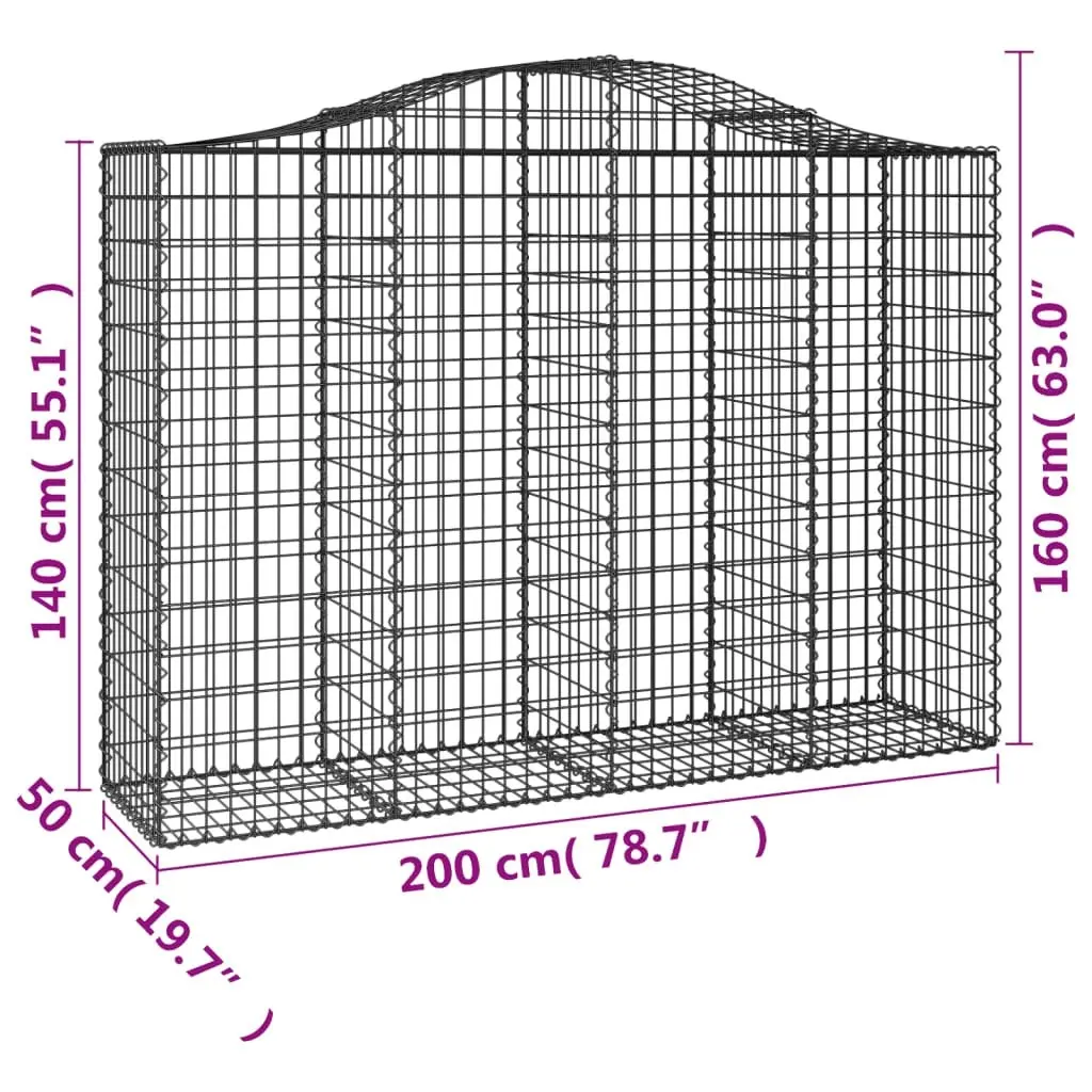 Arched Gabion Baskets 3 pcs 200x50x140/160 cm Galvanised Iron 3145683