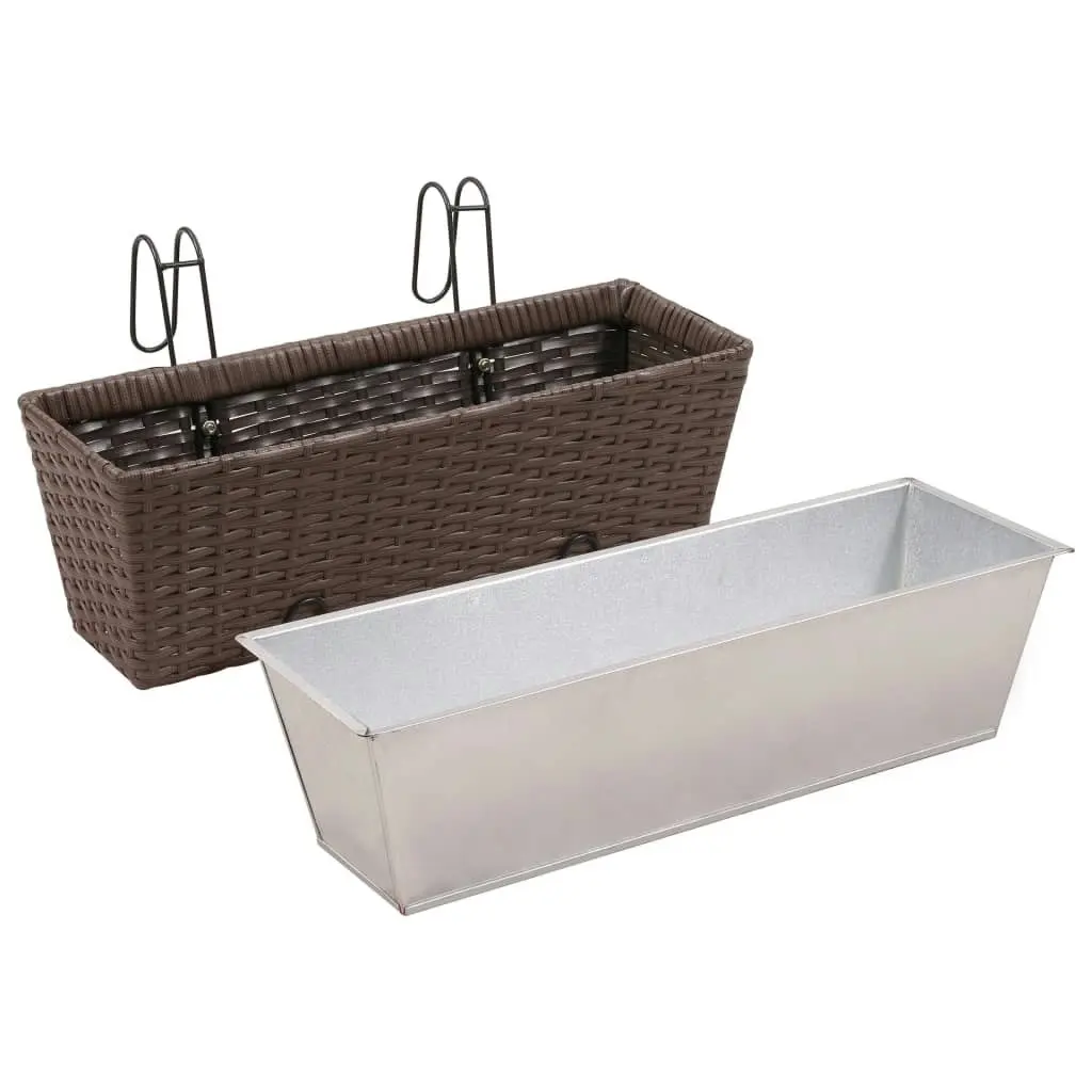 Balcony Trapezoid Rattan Planter Set 50 cm 2 pcs Brown 41087