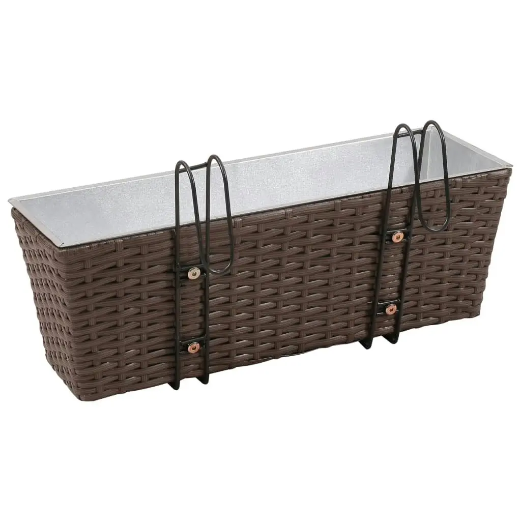 Balcony Trapezoid Rattan Planter Set 50 cm 2 pcs Brown 41087