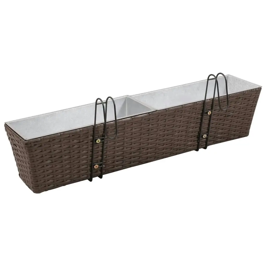 Balcony Trapezoid Rattan Planter Set 80 cm 2 pcs Brown 41089