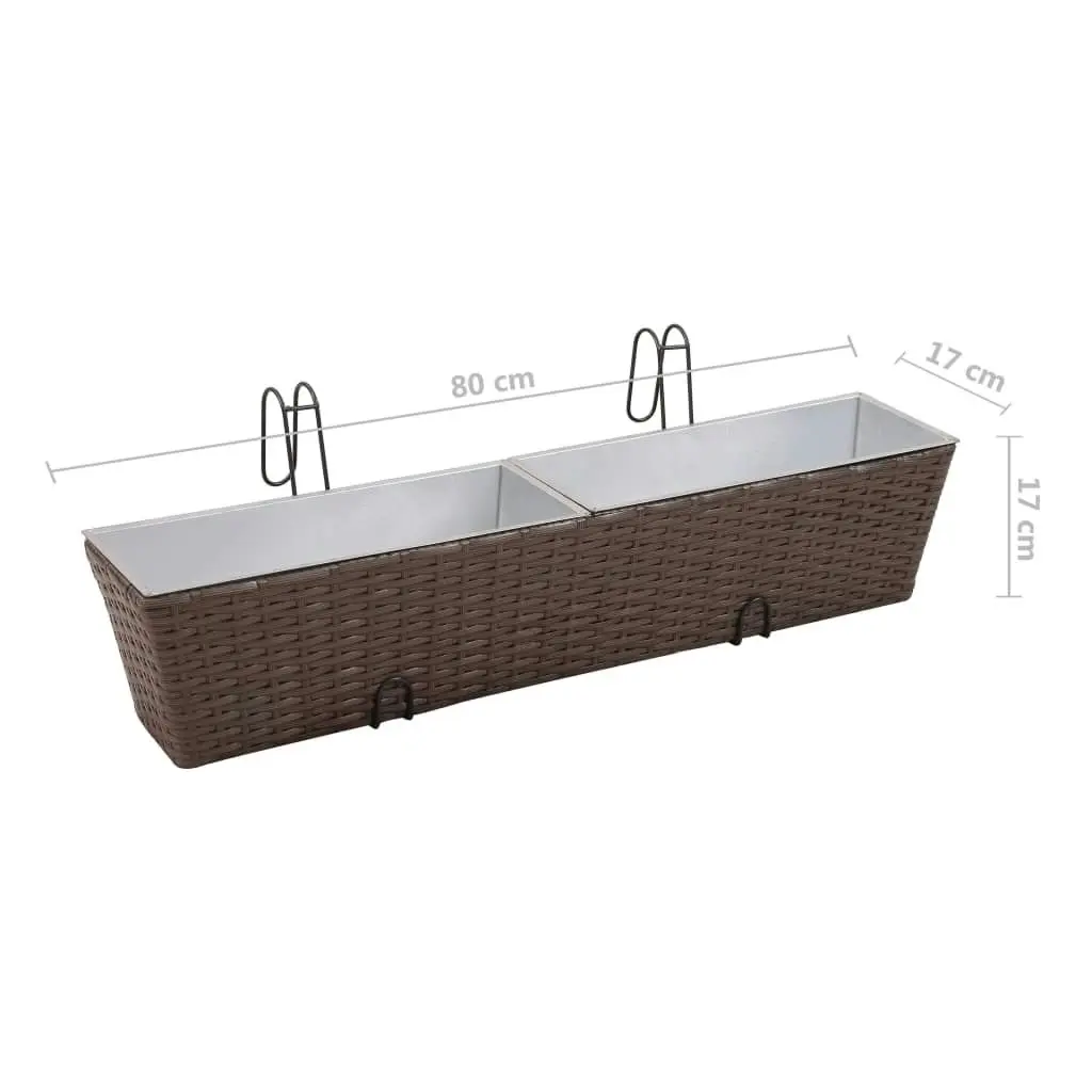 Balcony Trapezoid Rattan Planter Set 80 cm 2 pcs Brown 41089