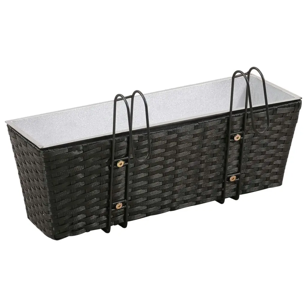 Balcony Trapezoid Rattan Planter 2 pcs Black 41086