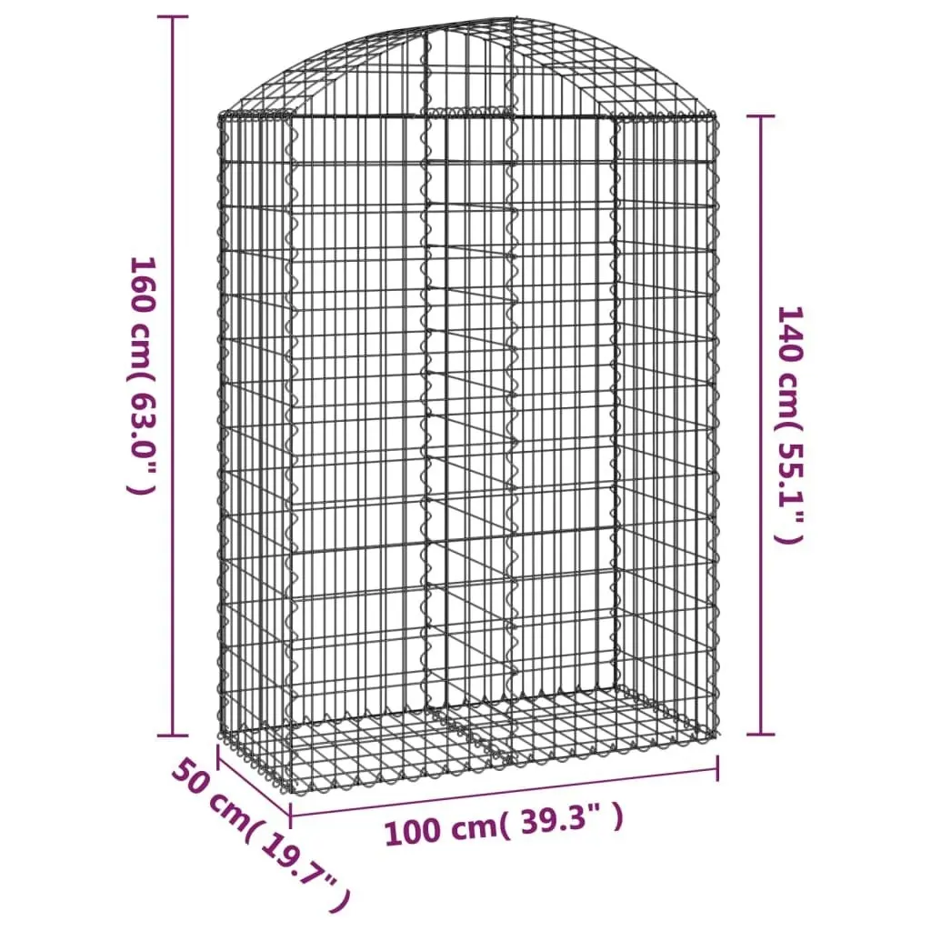 Arched Gabion Basket 100x50x140/160 cm Galvanised Iron 153437