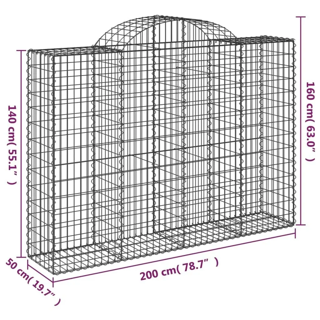 Arched Gabion Baskets 2 pcs 200x50x140/160 cm Galvanised Iron 3146362