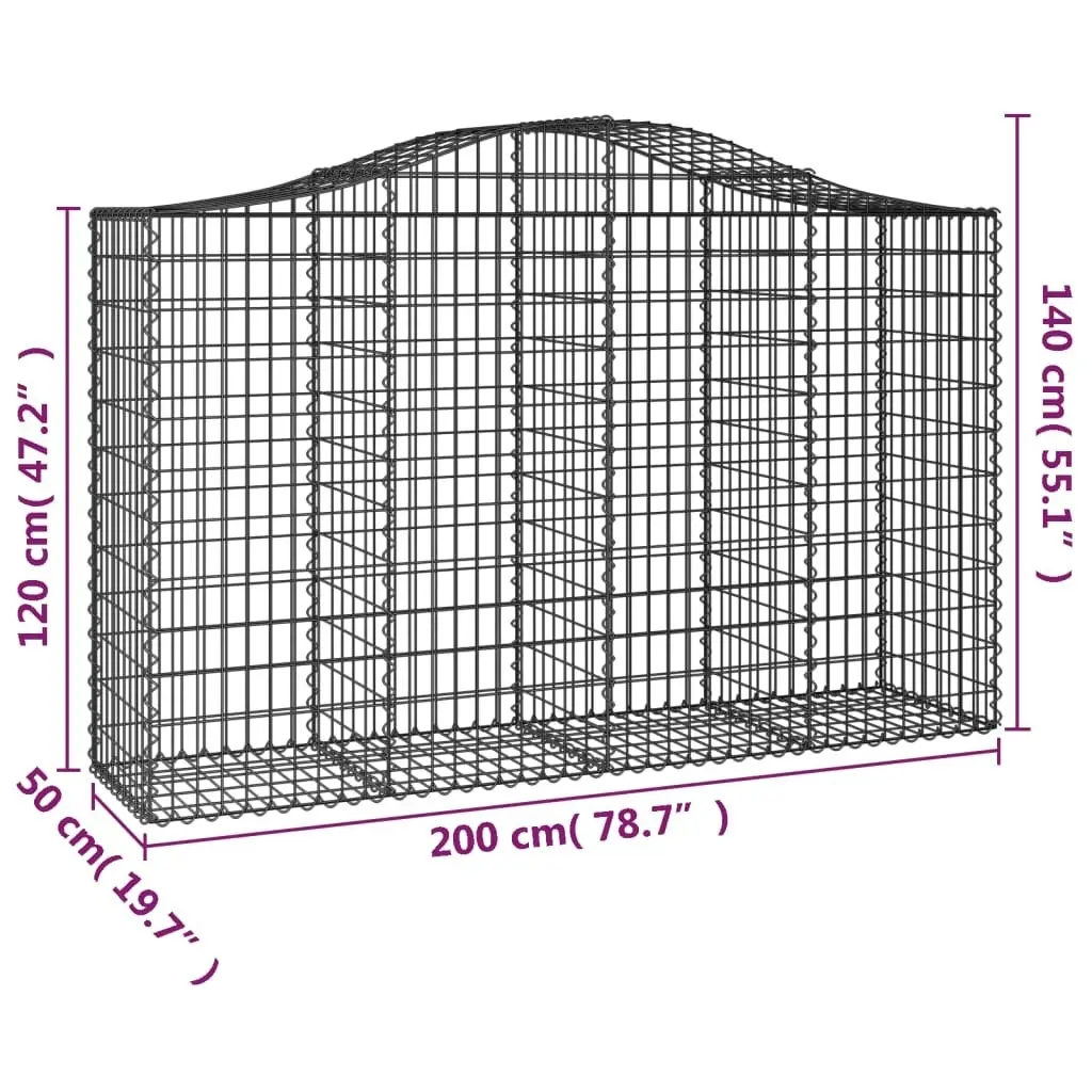 Arched Gabion Baskets 3 pcs 200x50x120/140 cm Galvanised Iron 3145662