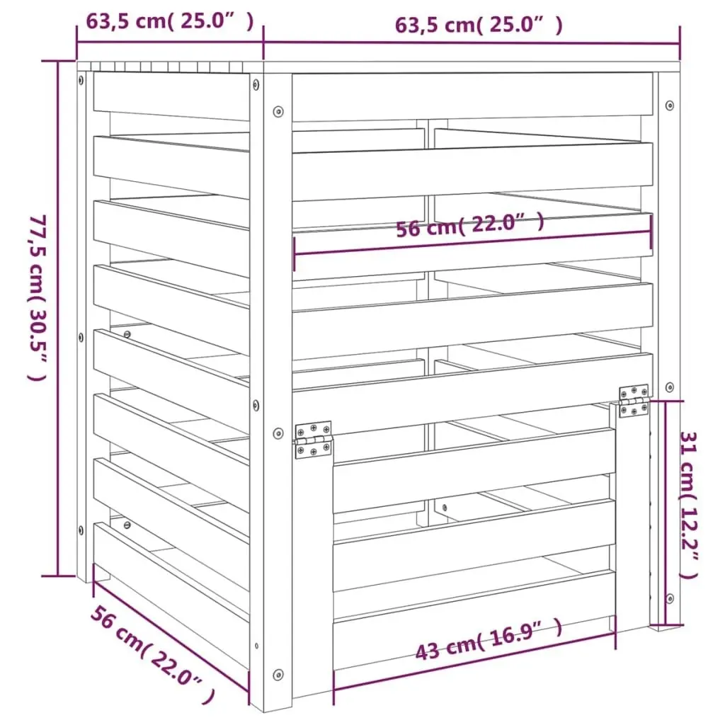 Composter 63.5x63.5x77.5 cm Solid Wood Pine 823808