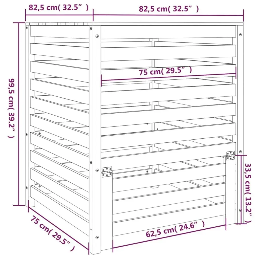 Composter Grey 82.5x82.5x99.5 cm Solid Wood Pine 823817