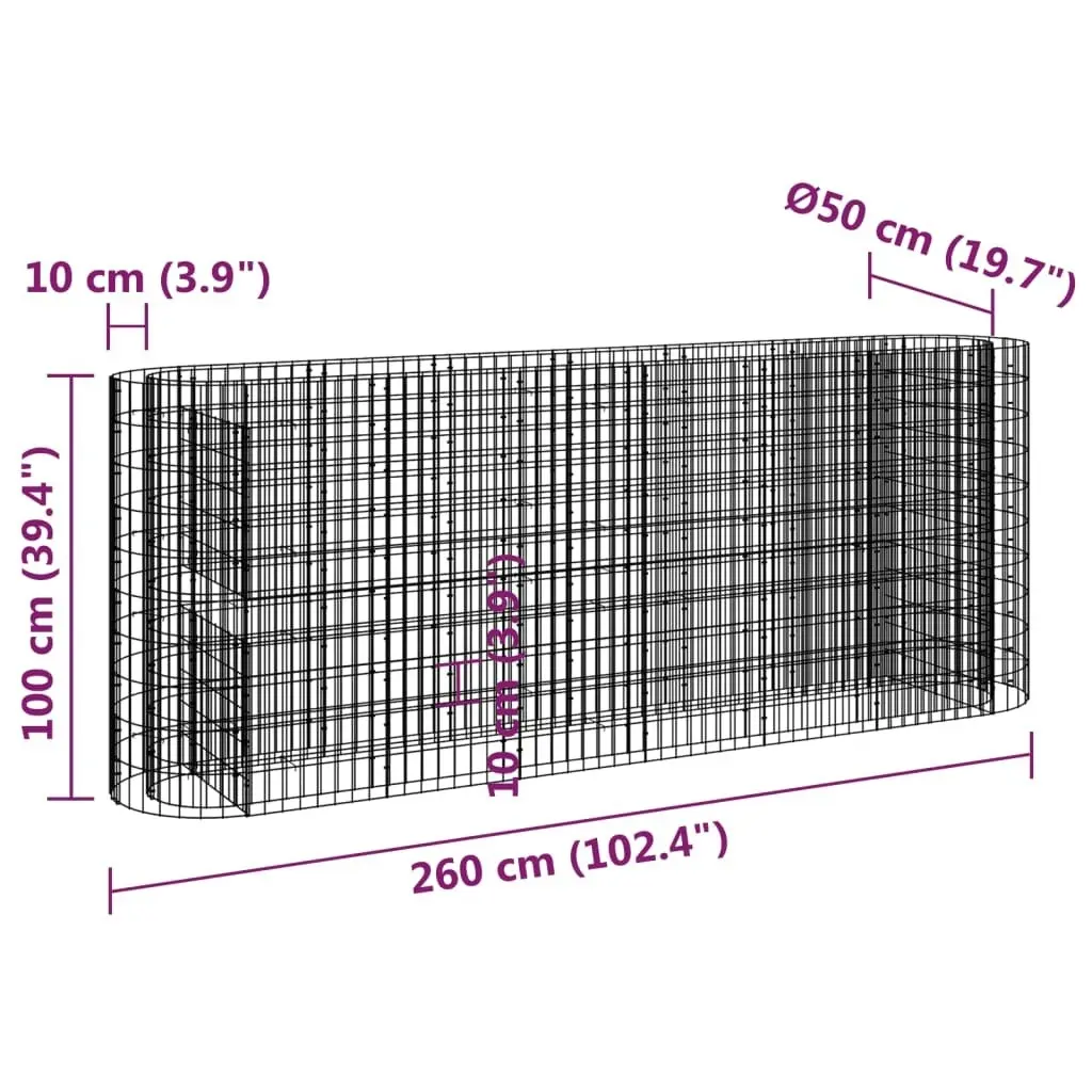 Gabion Raised Bed Galvanised Iron 260x50x100 cm 152034