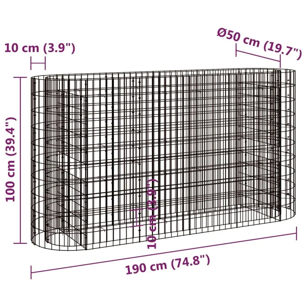 Gabion Raised Bed Galvanised Iron 190x50x100 cm 152033