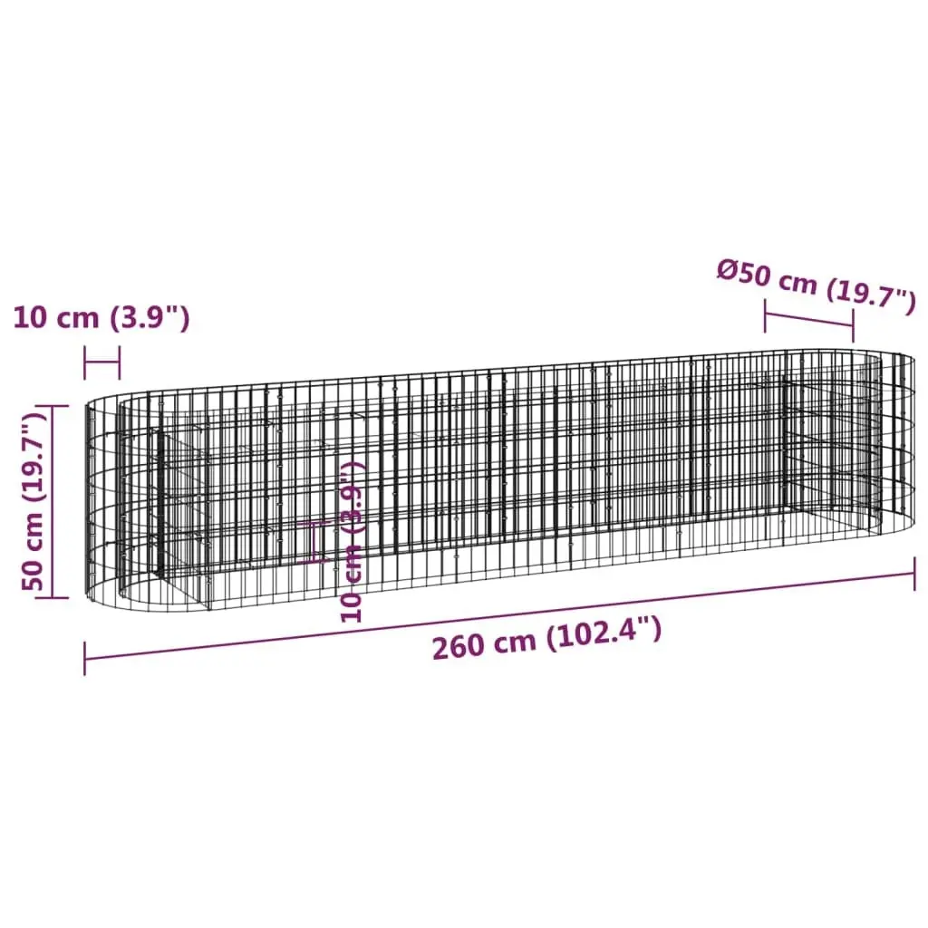 Gabion Raised Bed Galvanised Iron 260x50x50 cm 152026