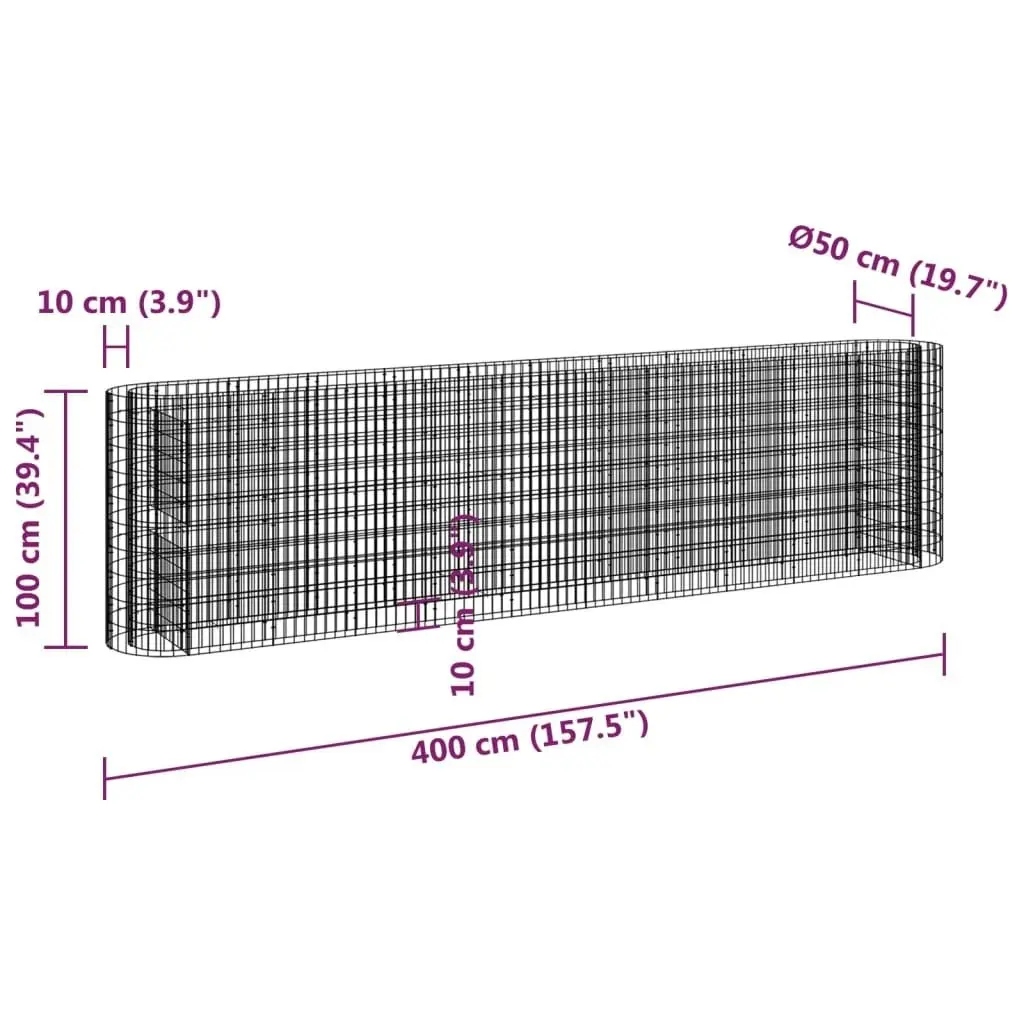 Gabion Raised Bed Galvanised Iron 400x50x100 cm 152036